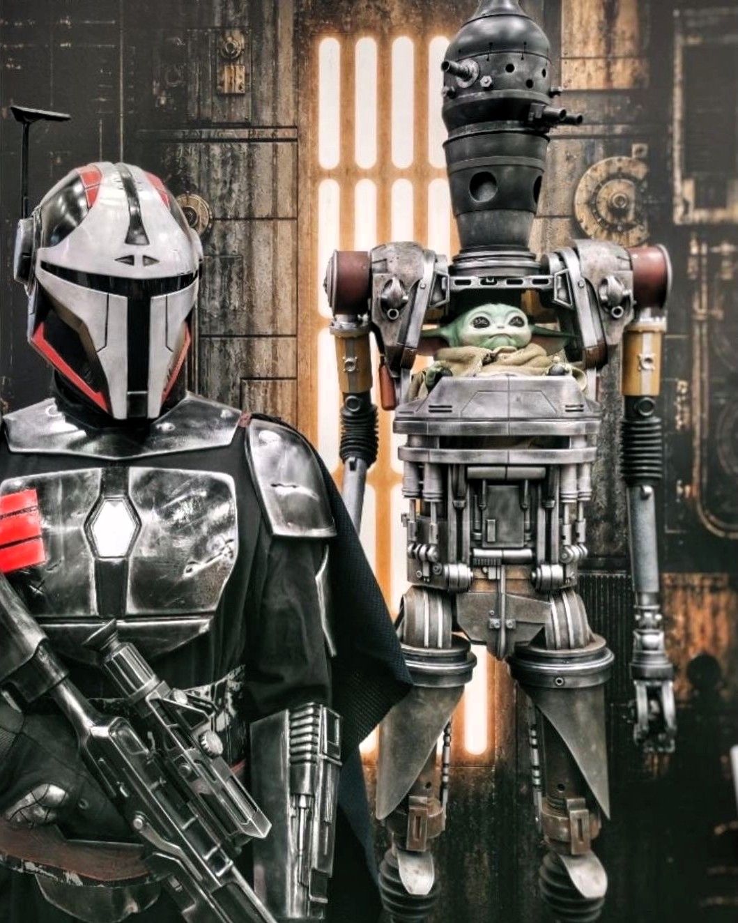 IG-12 and Grogu life-size 3D printed droid final exhibition display